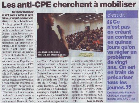 6 FEV FRAN # Les anti-CPE cherchent  mobiliser
